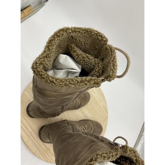 Qupid Boots Womens Size 8 Brown Knee High Lace Up Faux Suede Fleece Lined Zip - Picture 5 of 16